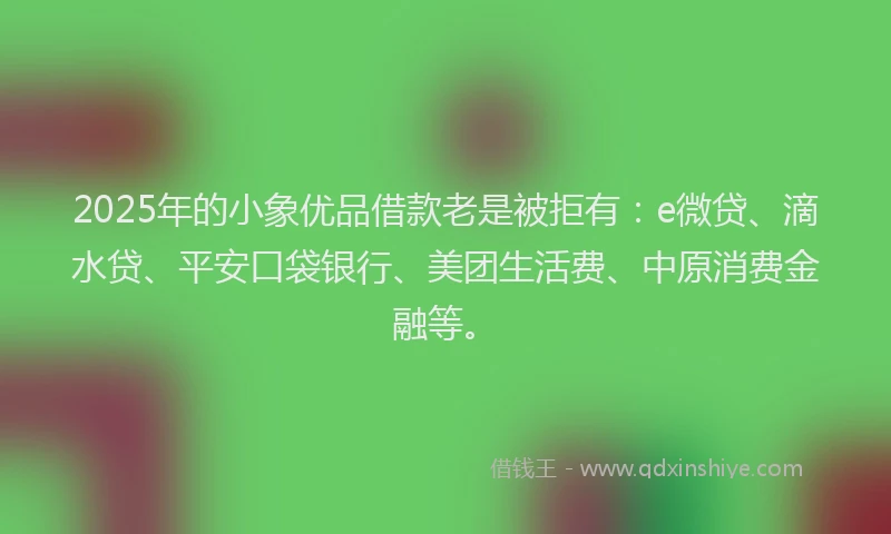2025年的小象优品借款老是被拒有：e微贷、滴水贷、平安口袋银行、美团生活费、中原消费金融等。
