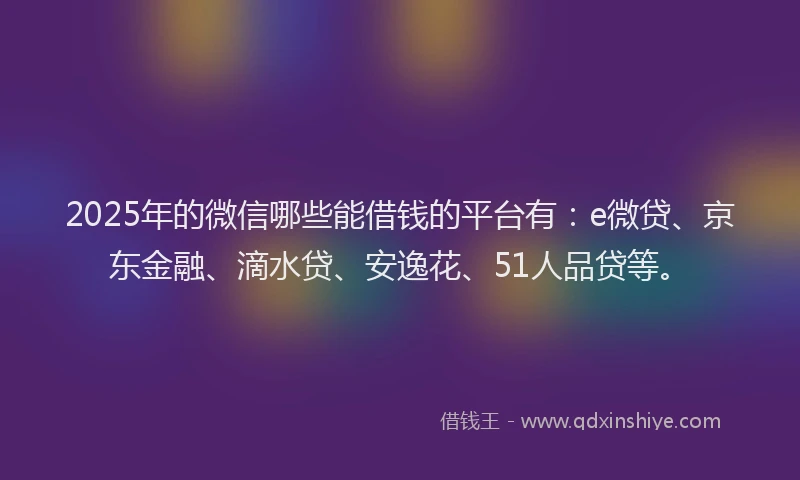 2025年的微信哪些能借钱的平台有：e微贷、京东金融、滴水贷、安逸花、51人品贷等。