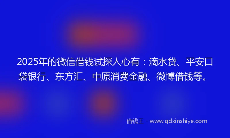 2025年的微信借钱试探人心有：滴水贷、平安口袋银行、东方汇、中原消费金融、微博借钱等。