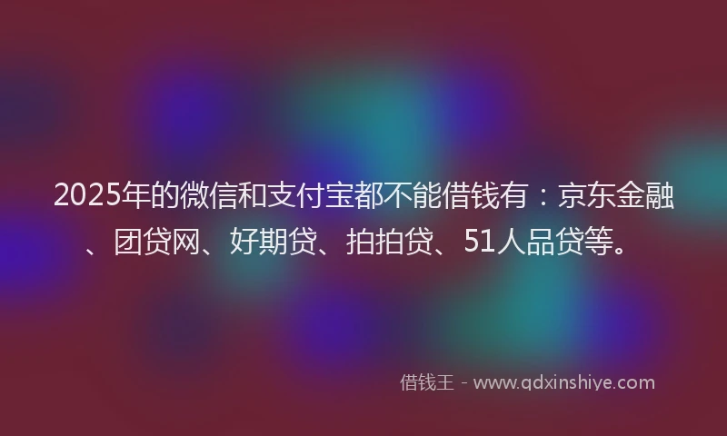 2025年的微信和支付宝都不能借钱有：京东金融、团贷网、好期贷、拍拍贷、51人品贷等。