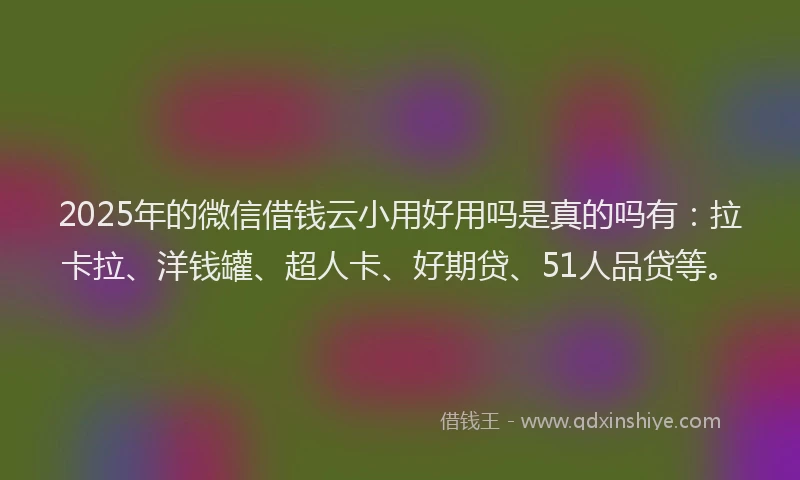 2025年的微信借钱云小用好用吗是真的吗有：拉卡拉、洋钱罐、超人卡、好期贷、51人品贷等。