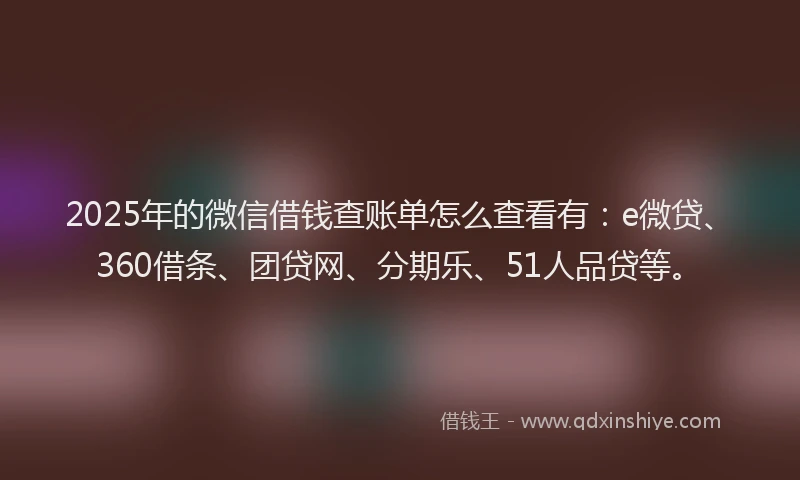 2025年的微信借钱查账单怎么查看有：e微贷、360借条、团贷网、分期乐、51人品贷等。
