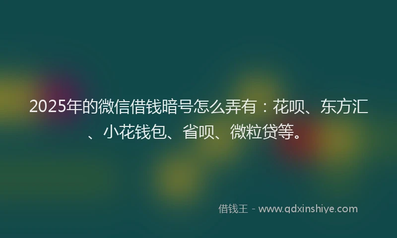 2025年的微信借钱暗号怎么弄有：花呗、东方汇、小花钱包、省呗、微粒贷等。