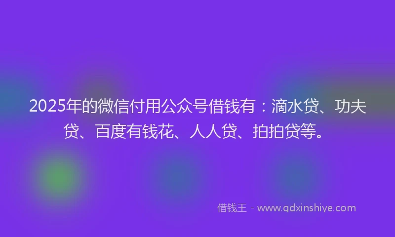 2025年的微信付用公众号借钱有：滴水贷、功夫贷、百度有钱花、人人贷、拍拍贷等。