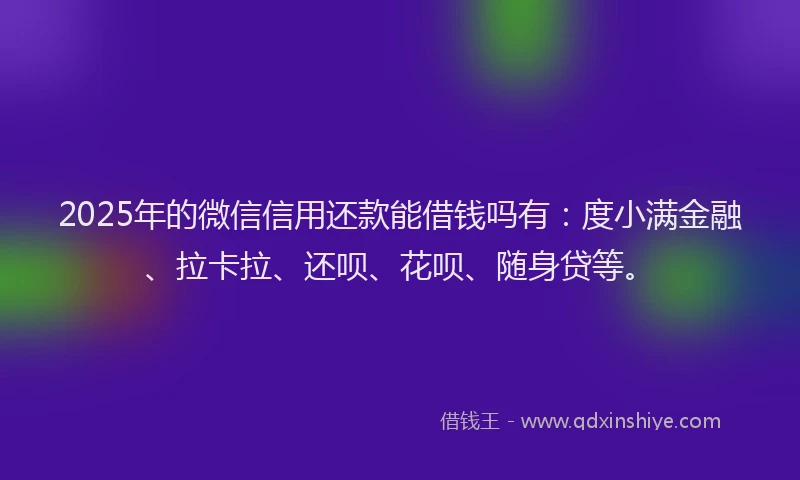 2025年的微信信用还款能借钱吗有：度小满金融、拉卡拉、还呗、花呗、随身贷等。