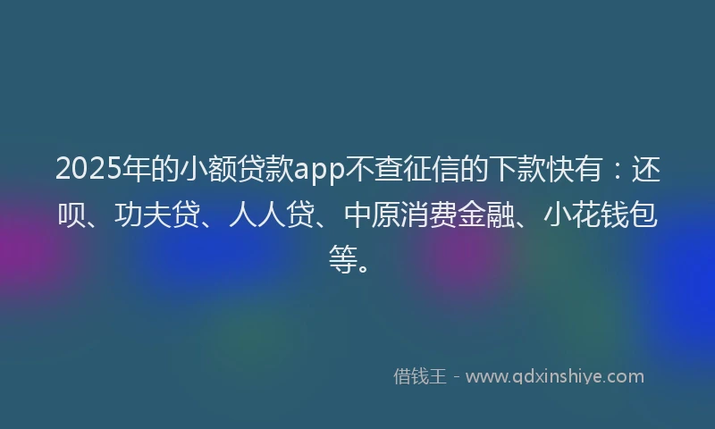 2025年的小额贷款app不查征信的下款快有：还呗、功夫贷、人人贷、中原消费金融、小花钱包等。
