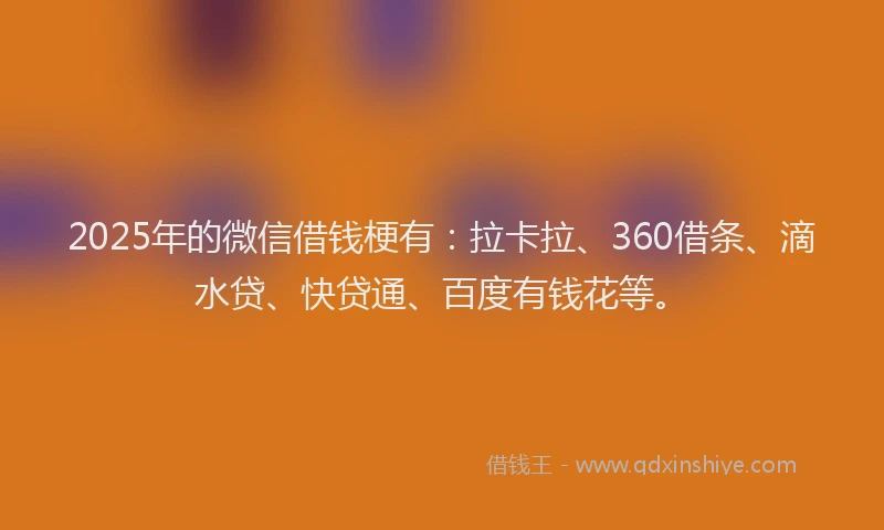 2025年的微信借钱梗有：拉卡拉、360借条、滴水贷、快贷通、百度有钱花等。