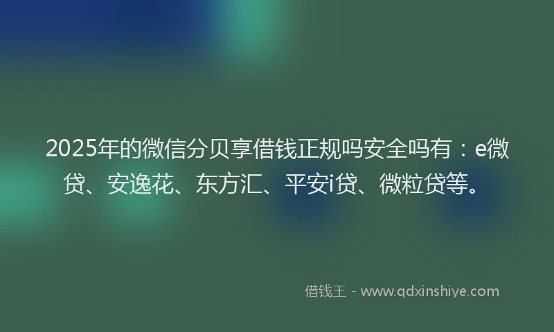 2025年的微信分贝享借钱正规吗安全吗有：e微贷、安逸花、东方汇、平安i贷、微粒贷等。