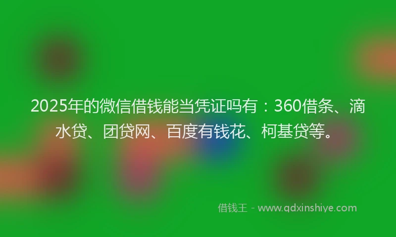 2025年的微信借钱能当凭证吗有：360借条、滴水贷、团贷网、百度有钱花、柯基贷等。