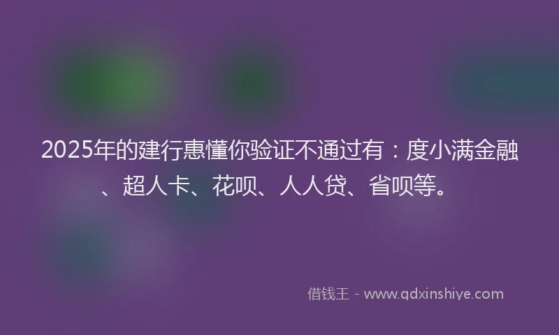 2025年的建行惠懂你验证不通过有：度小满金融、超人卡、花呗、人人贷、省呗等。