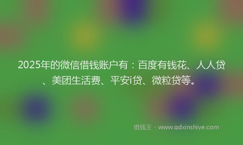 2025年的微信借钱账户有：百度有钱花、人人贷、美团生活费、平安i贷、微粒贷等。