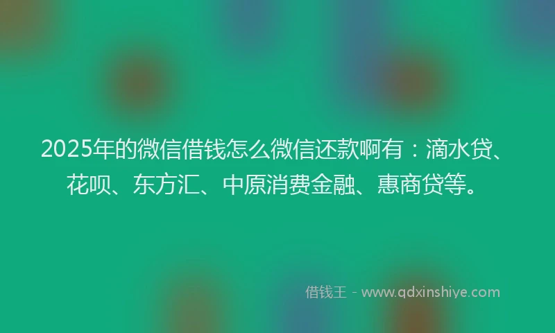 2025年的微信借钱怎么微信还款啊有：滴水贷、花呗、东方汇、中原消费金融、惠商贷等。