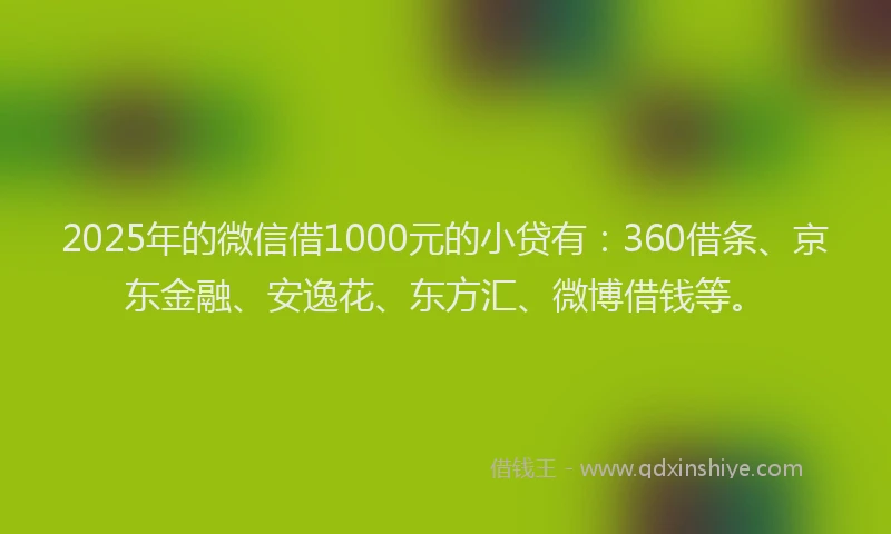 2025年的微信借1000元的小贷有：360借条、京东金融、安逸花、东方汇、微博借钱等。