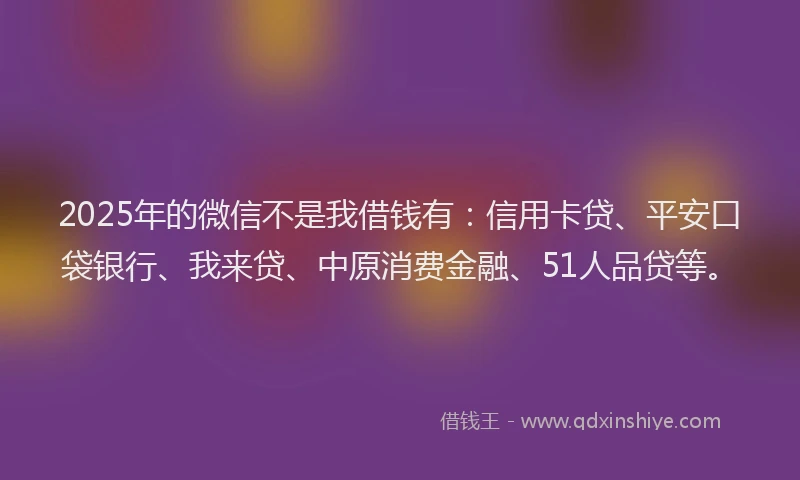 2025年的微信不是我借钱有：信用卡贷、平安口袋银行、我来贷、中原消费金融、51人品贷等。