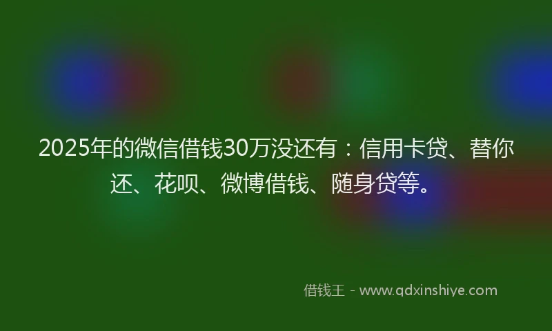2025年的微信借钱30万没还有：信用卡贷、替你还、花呗、微博借钱、随身贷等。