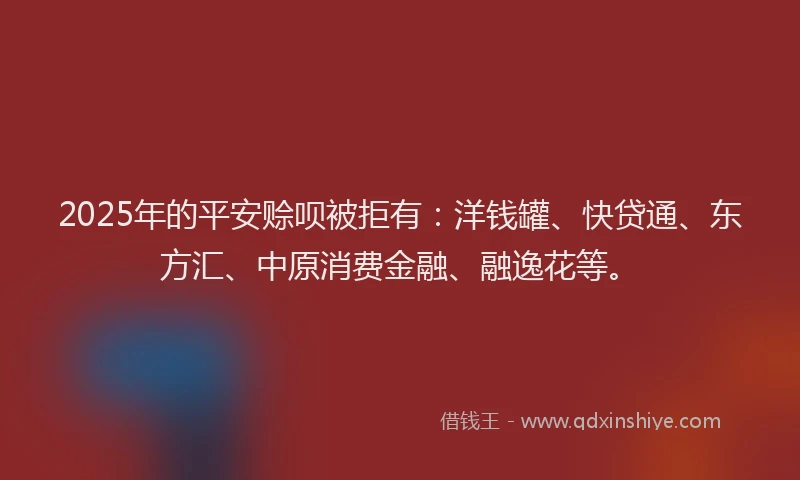 2025年的平安赊呗被拒有：洋钱罐、快贷通、东方汇、中原消费金融、融逸花等。
