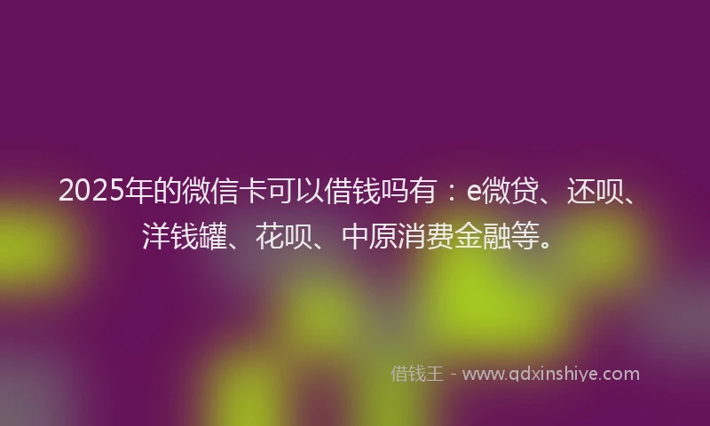 2025年的微信卡可以借钱吗有：e微贷、还呗、洋钱罐、花呗、中原消费金融等。
