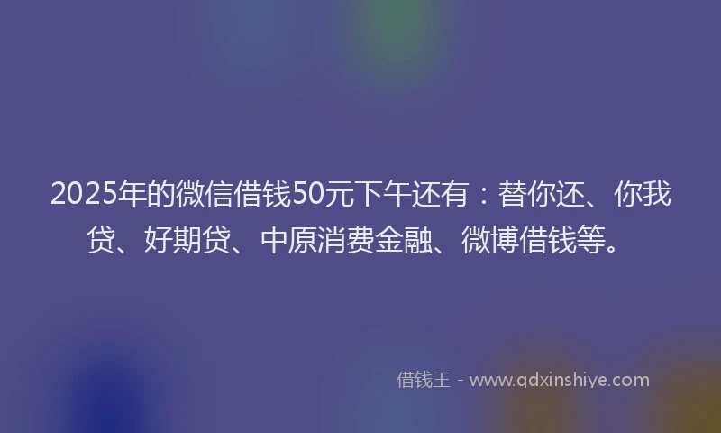 2025年的微信借钱50元下午还有：替你还、你我贷、好期贷、中原消费金融、微博借钱等。