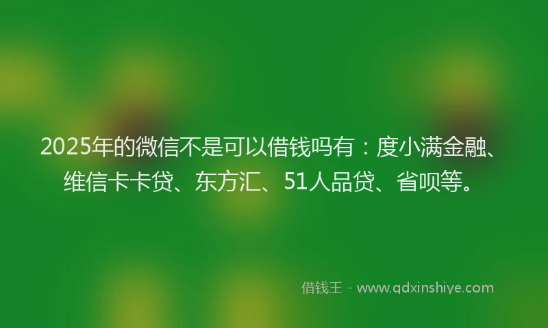 2025年的微信不是可以借钱吗有：度小满金融、维信卡卡贷、东方汇、51人品贷、省呗等。