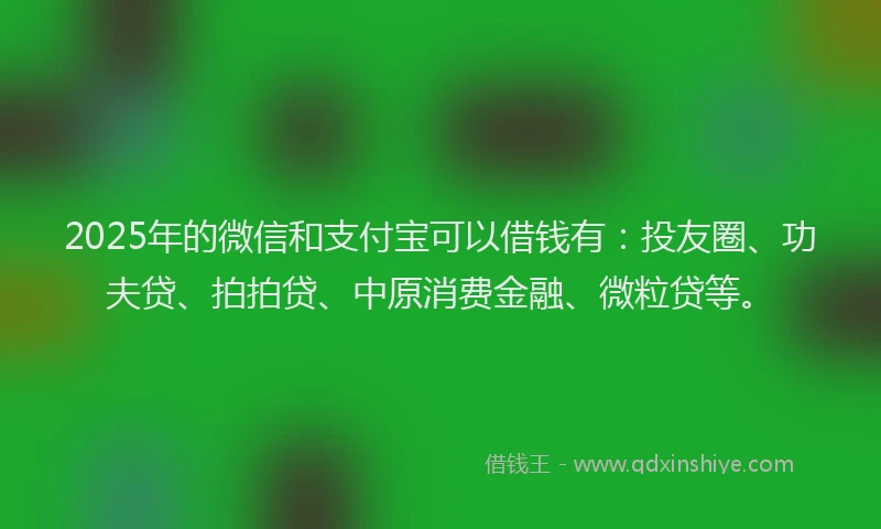 2025年的微信和支付宝可以借钱有：投友圈、功夫贷、拍拍贷、中原消费金融、微粒贷等。