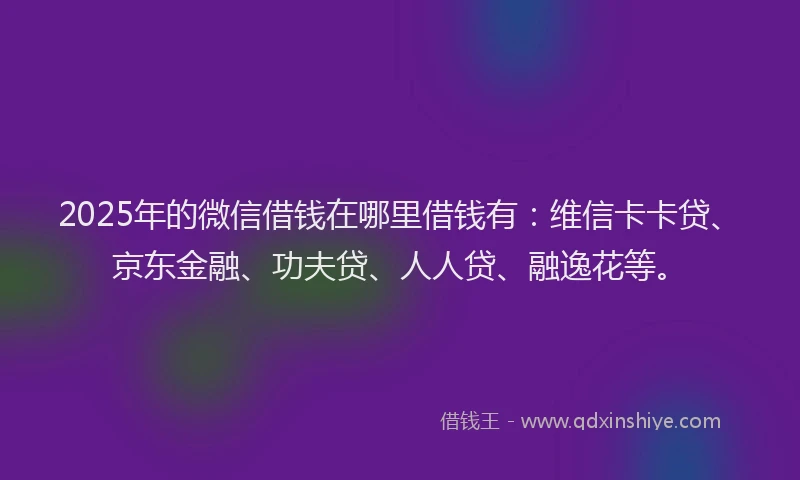 2025年的微信借钱在哪里借钱有：维信卡卡贷、京东金融、功夫贷、人人贷、融逸花等。