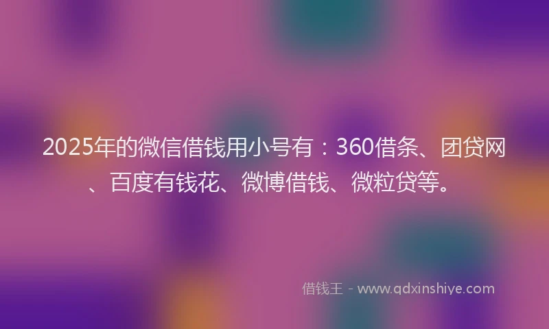 2025年的微信借钱用小号有：360借条、团贷网、百度有钱花、微博借钱、微粒贷等。