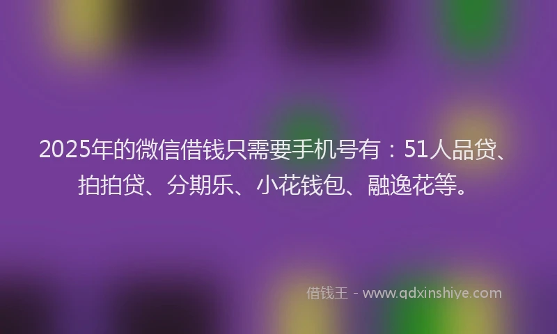 2025年的微信借钱只需要手机号有：51人品贷、拍拍贷、分期乐、小花钱包、融逸花等。
