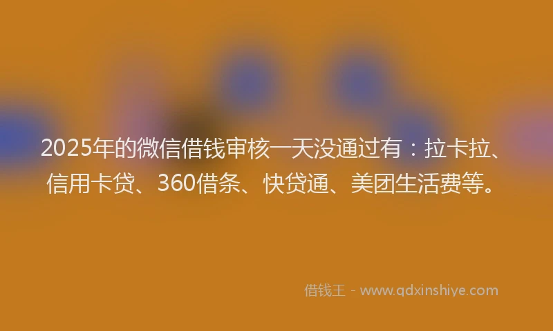 2025年的微信借钱审核一天没通过有：拉卡拉、信用卡贷、360借条、快贷通、美团生活费等。
