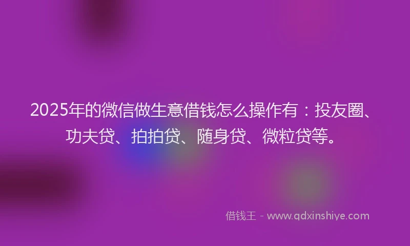 2025年的微信做生意借钱怎么操作有：投友圈、功夫贷、拍拍贷、随身贷、微粒贷等。