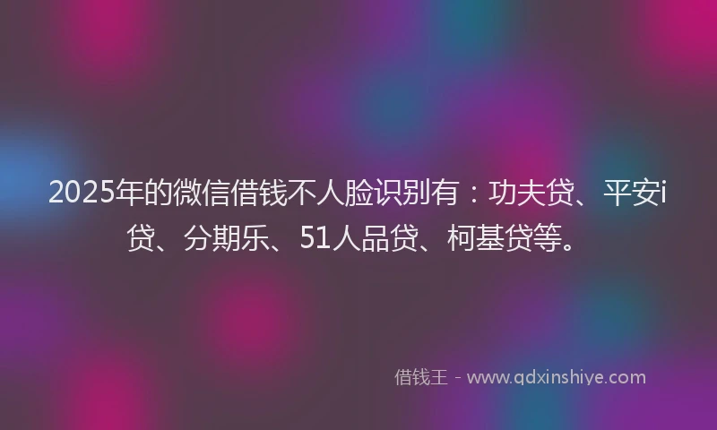 2025年的微信借钱不人脸识别有：功夫贷、平安i贷、分期乐、51人品贷、柯基贷等。
