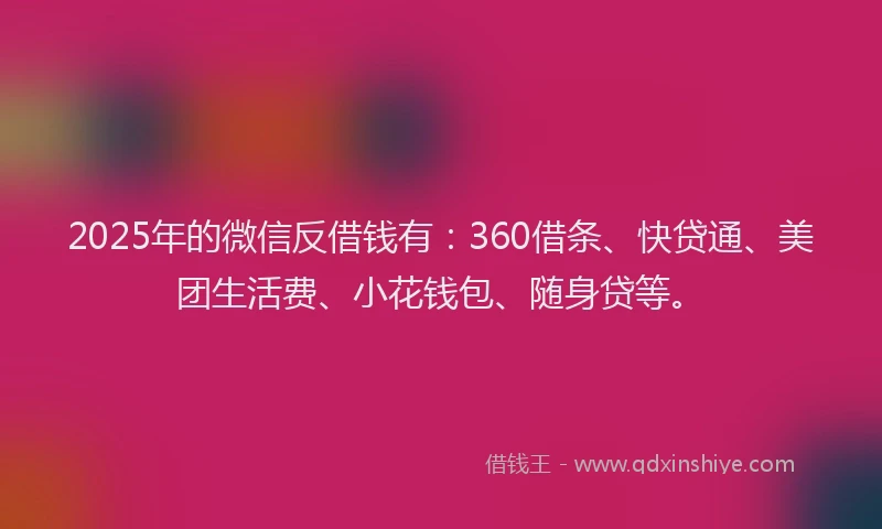 2025年的微信反借钱有：360借条、快贷通、美团生活费、小花钱包、随身贷等。