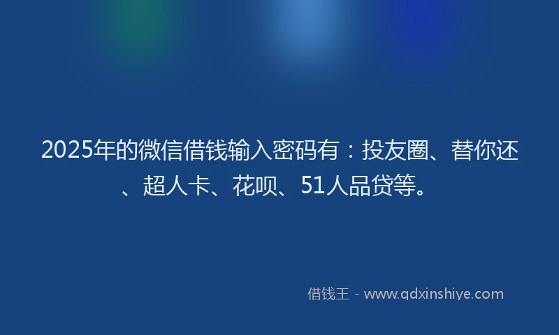2025年的微信借钱输入密码有：投友圈、替你还、超人卡、花呗、51人品贷等。