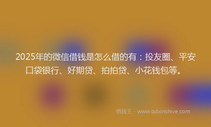2025年的微信借钱是怎么借的有：投友圈、平安口袋银行、好期贷、拍拍贷、小花钱包等。
