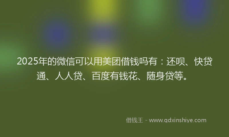 2025年的微信可以用美团借钱吗有:还呗、快贷通、人人贷、百度有钱花、随身贷等。
