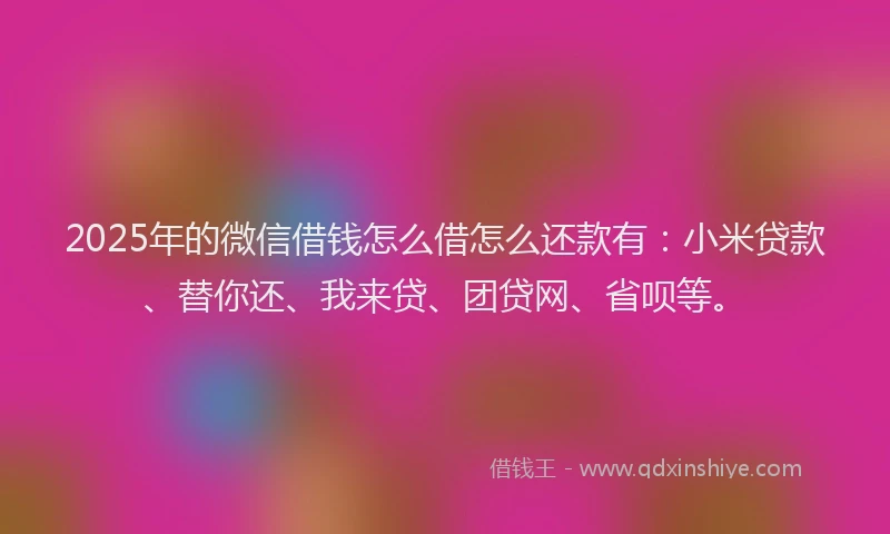 2025年的微信借钱怎么借怎么还款有：小米贷款、替你还、我来贷、团贷网、省呗等。