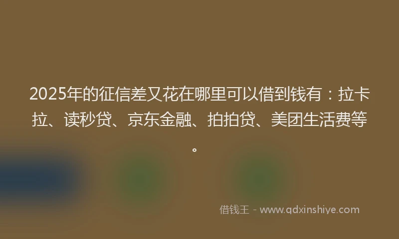 2025年的征信差又花在哪里可以借到钱有：拉卡拉、读秒贷、京东金融、拍拍贷、美团生活费等。