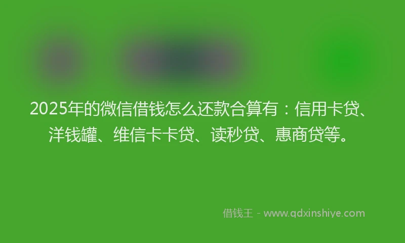 2025年的微信借钱怎么还款合算有：信用卡贷、洋钱罐、维信卡卡贷、读秒贷、惠商贷等。