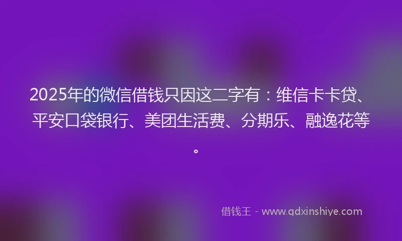 2025年的微信借钱只因这二字有：维信卡卡贷、平安口袋银行、美团生活费、分期乐、融逸花等。
