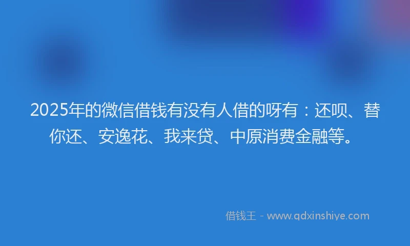 2025年的微信借钱有没有人借的呀有：还呗、替你还、安逸花、我来贷、中原消费金融等。