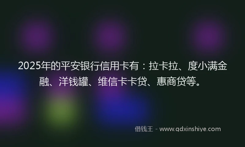 2025年的平安银行信用卡有：拉卡拉、度小满金融、洋钱罐、维信卡卡贷、惠商贷等。