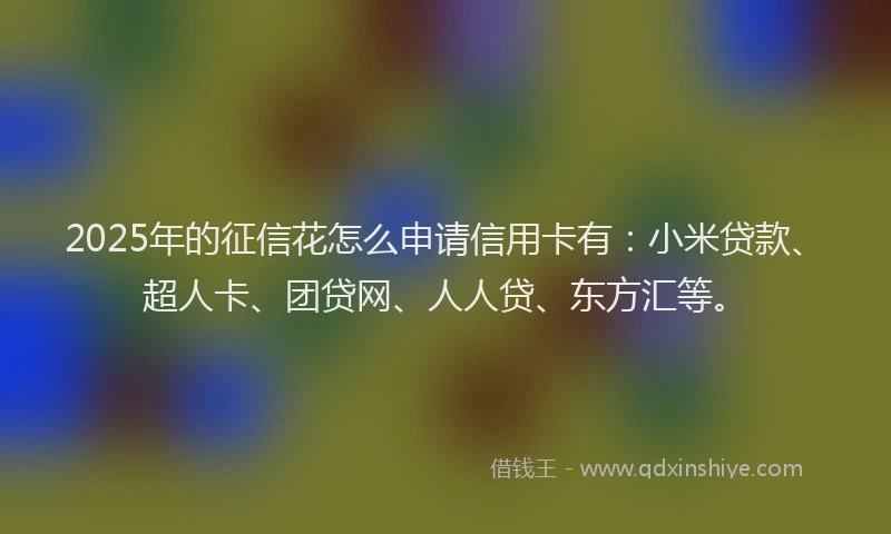 2025年的征信花怎么申请信用卡有：小米贷款、超人卡、团贷网、人人贷、东方汇等。