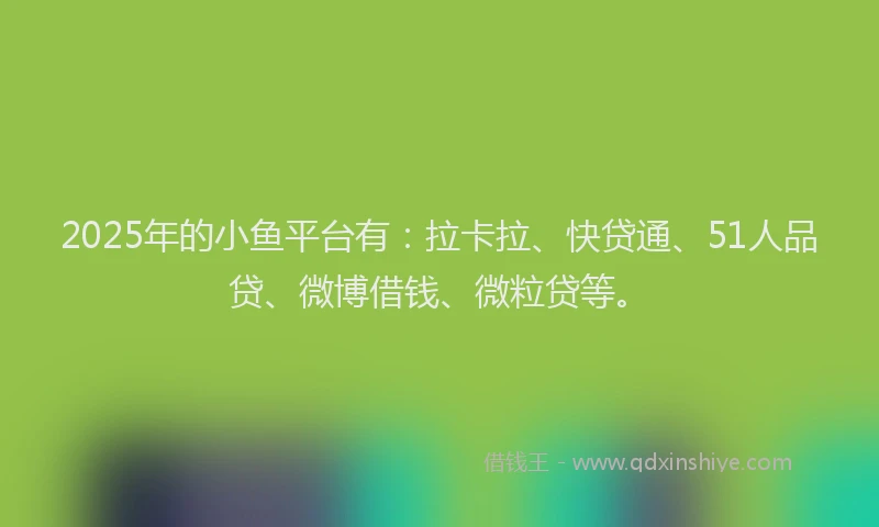 2025年的小鱼平台有：拉卡拉、快贷通、51人品贷、微博借钱、微粒贷等。