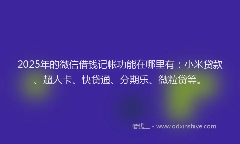 2025年的微信借钱记帐功能在哪里有：小米贷款、超人卡、快贷通、分期乐、微粒贷等。