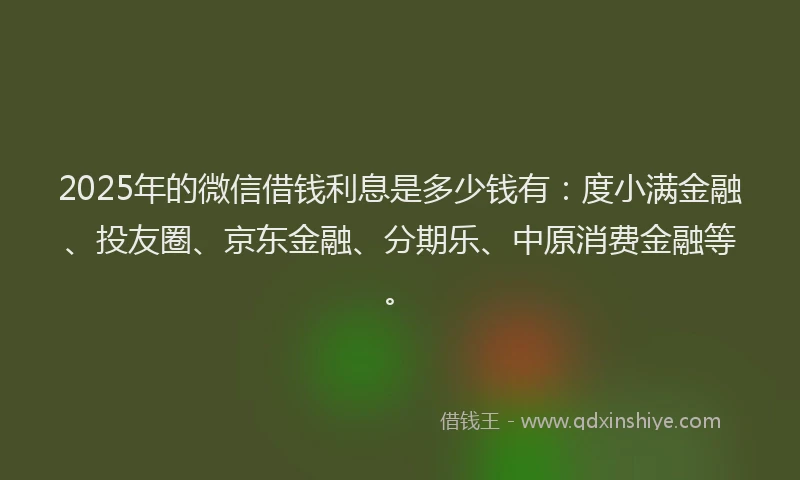 2025年的微信借钱利息是多少钱有：度小满金融、投友圈、京东金融、分期乐、中原消费金融等。