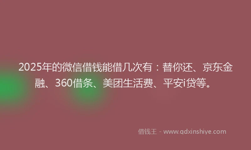 2025年的微信借钱能借几次有：替你还、京东金融、360借条、美团生活费、平安i贷等。