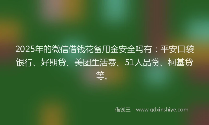 2025年的微信借钱花备用金安全吗有：平安口袋银行、好期贷、美团生活费、51人品贷、柯基贷等。