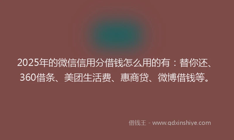2025年的微信信用分借钱怎么用的有：替你还、360借条、美团生活费、惠商贷、微博借钱等。