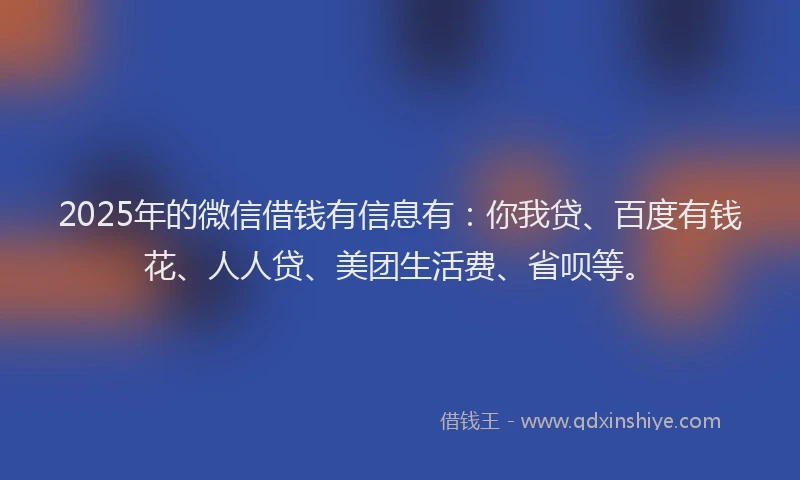 2025年的微信借钱有信息有：你我贷、百度有钱花、人人贷、美团生活费、省呗等。