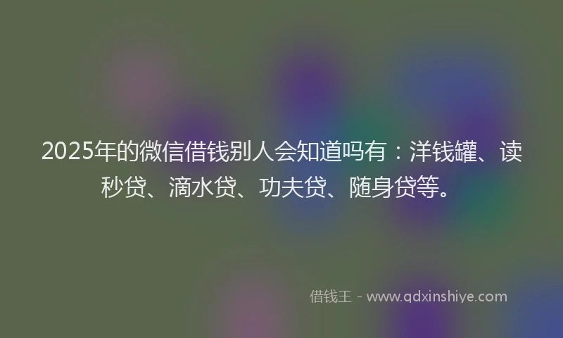 2025年的微信借钱别人会知道吗有：洋钱罐、读秒贷、滴水贷、功夫贷、随身贷等。
