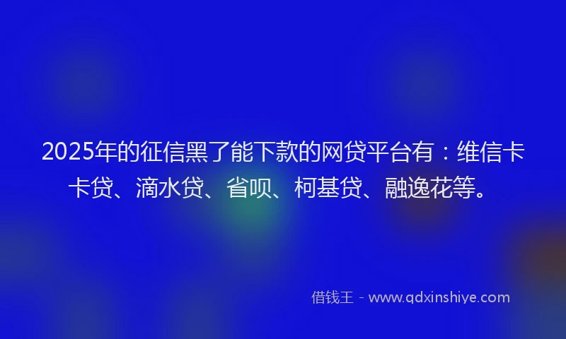 2025年的征信黑了能下款的网贷平台有：维信卡卡贷、滴水贷、省呗、柯基贷、融逸花等。